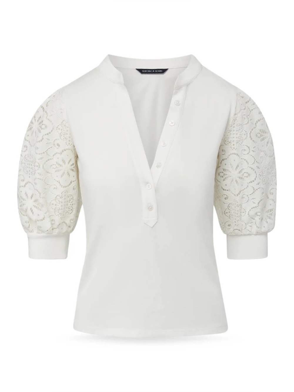 Veronica Beard Coralee Puff Lace Sleeve Cotton Top Blouse Tee Off White S